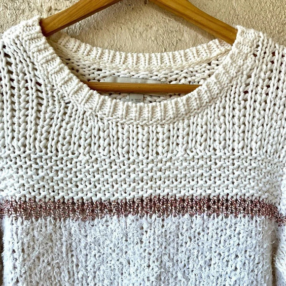 Ann Taylor LOFT Serenade Stripe Open Knit Sweater Size Medium Ivory White - Picture 5 of 8